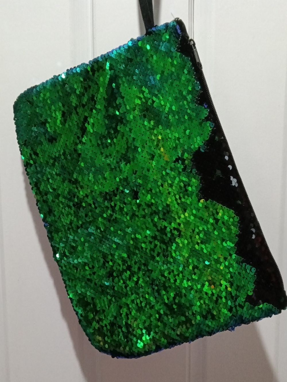 Green Reversible Sequin Wristlet Clutch